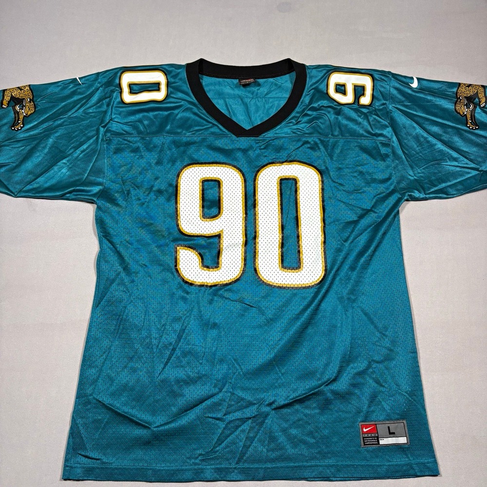 VTG 1999 Nike Jaguars Tony Brackens #90 Authentic Stitched Jersey Men L/M Teal